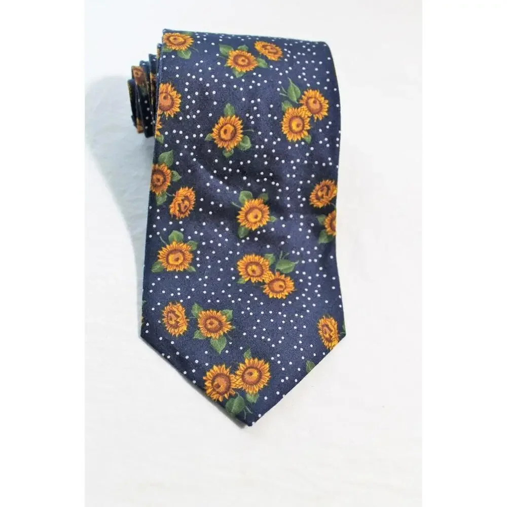 Vintage TANGO by Max Raab Cotton Floral Necktie, Sunflowers on Blue, 3.75 X 56